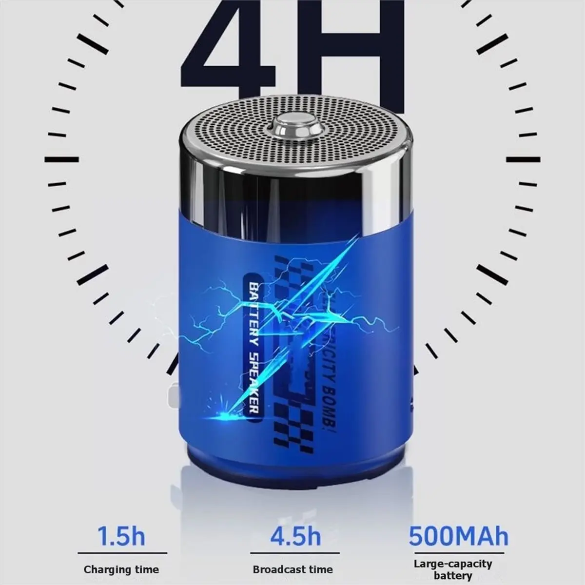 PHONE&GEAR Battery-Shaped Bluetooth Speaker HiFi 360° Surround Sound Mini Portable Outdoor Powerhouse Speaker TF