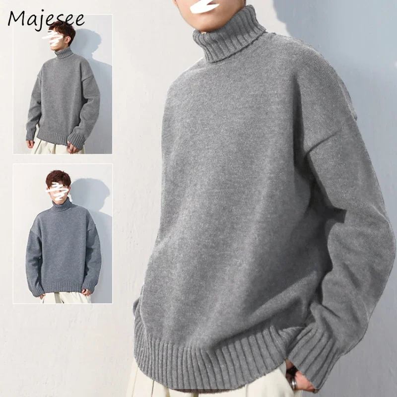 

Turtleneck Long Sleeve Casual Pullovers Men Autumn Winter Knitted Sweaters All-match Solid Color Fluffy Warm Pleated Soft Simple