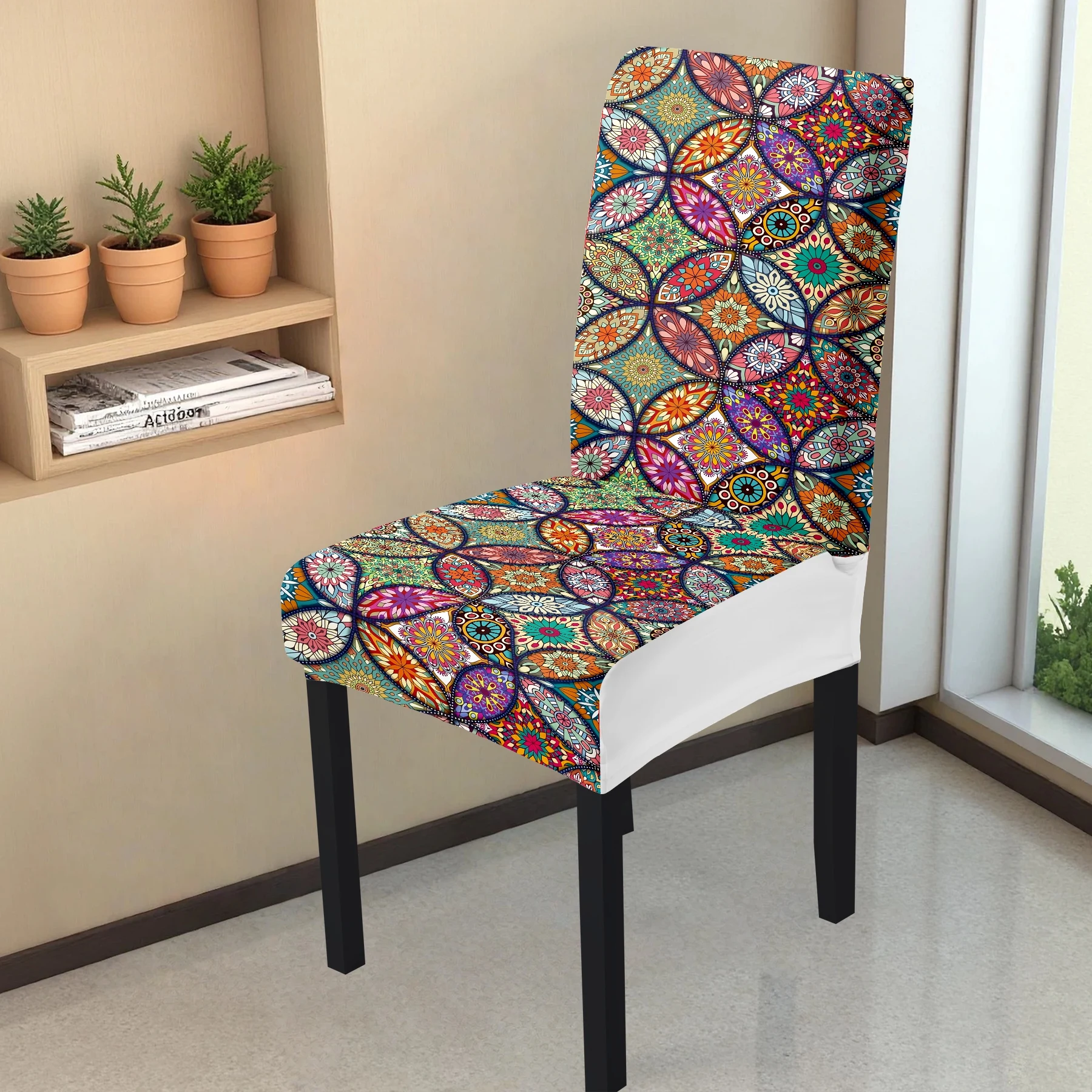 Colorful Geometric Pattern Elastic Chair Cover, 2024 New Stretch-Fit Seat Protector, Washable & Fade-Resistant