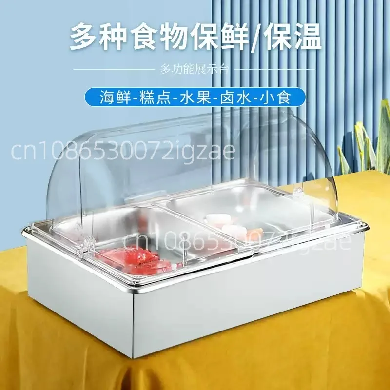 Stainless Steel Chilled Display Stand Ice Tray Transparent Fresh-keeping Cover Flip Display Dust Cover Buffet