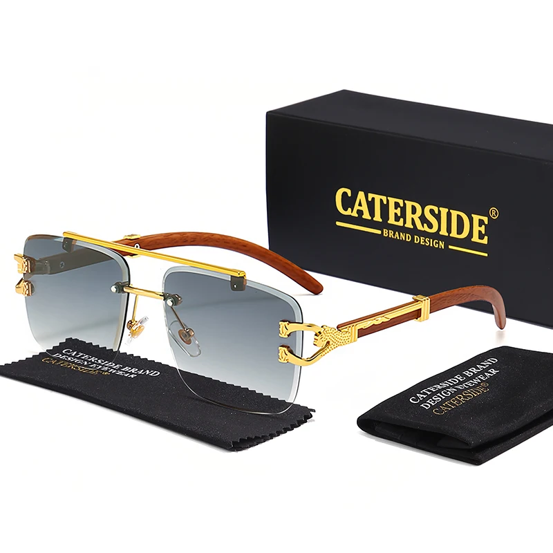 CATERSIDE Retro Square Sunglasses Men Women 2024 Luxury Brand Designer Golden Lion Decoration Sun Glasses Men Travelling Eyewear