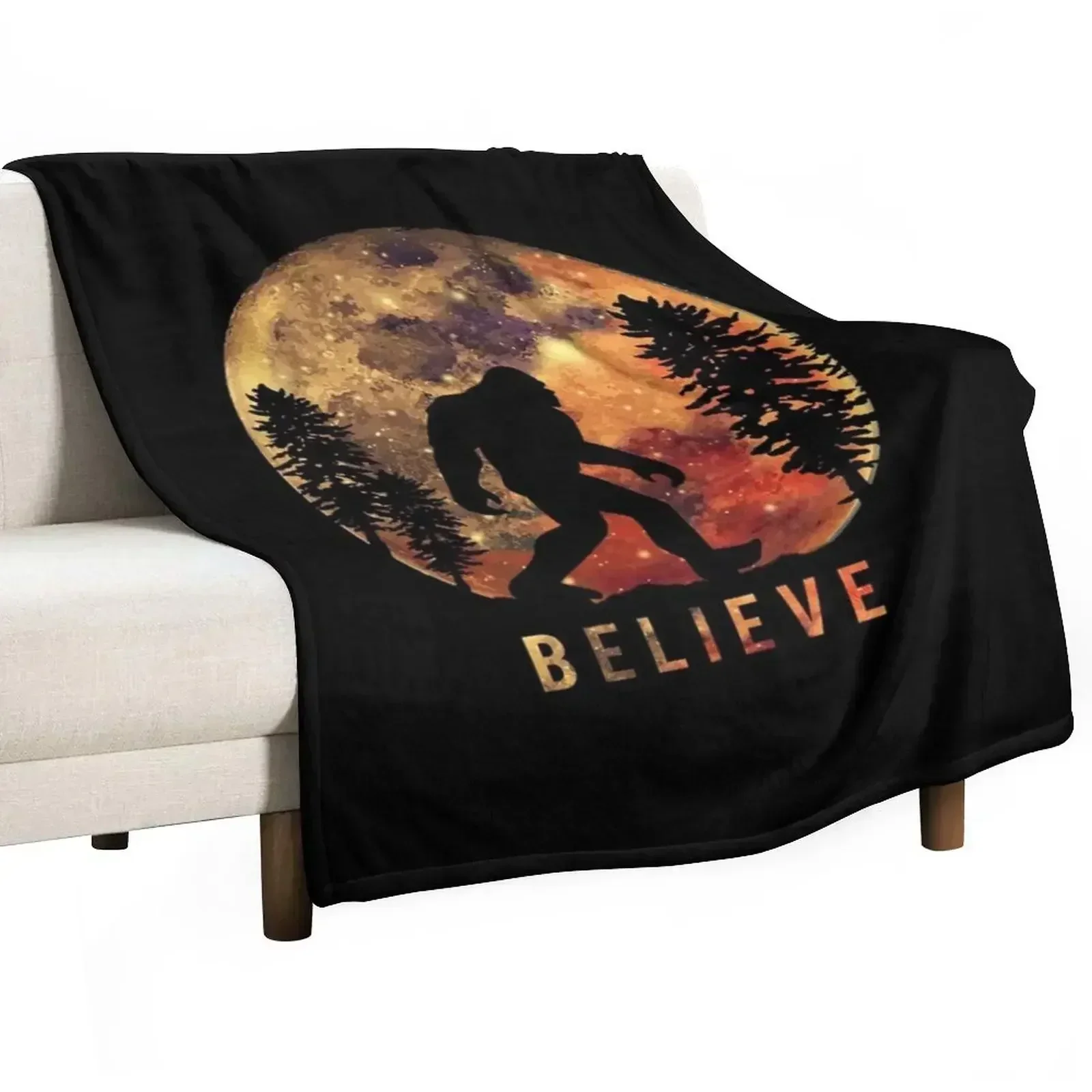 Bigfoot Sasquatch Full Moon Silhouette Believe Throw Blanket for sofa Moving Soft Soft Plaid Personalized Gift Blankets