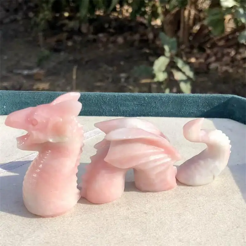 

Natural Pink Opal Spliced Swimming Dragons Carving Healing Fengshui Stone Home Decor Creative For Kids Children Gift 1PCS