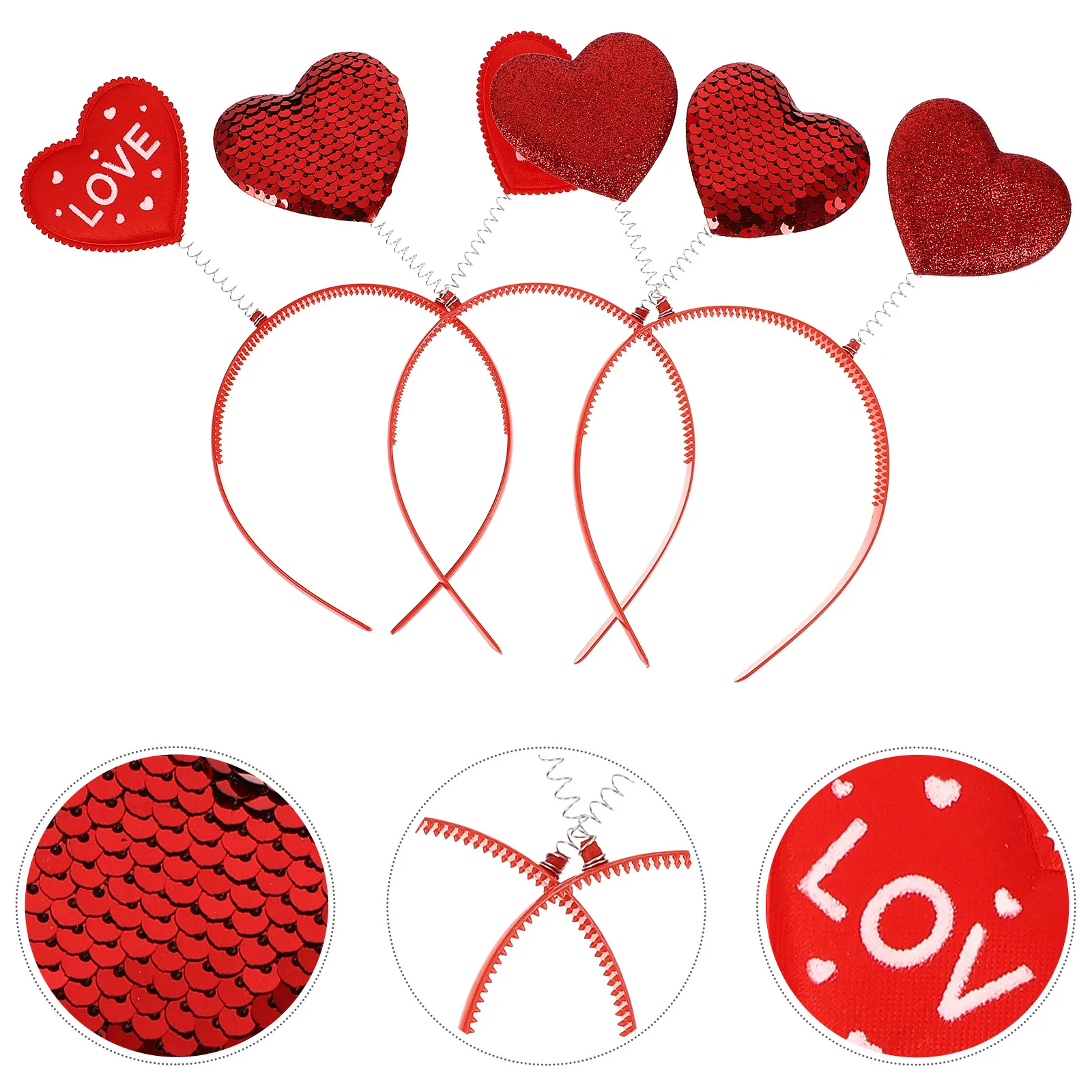 3Pcs Valentine's Day Heart Hairband Set Party Hair Hoops Female Headpiece Red Love Theme Festival Head Decor Delicate Hair