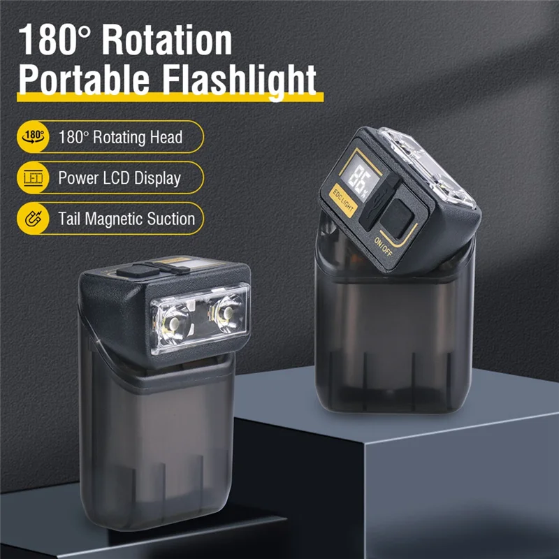 

AF90-2PCS Вращающийся светодиодный фонарик 380LM Портативный брелок-фонарик Type-C Перезаряжаемый уличный рабочий инструмент Свет Дисплей мощности