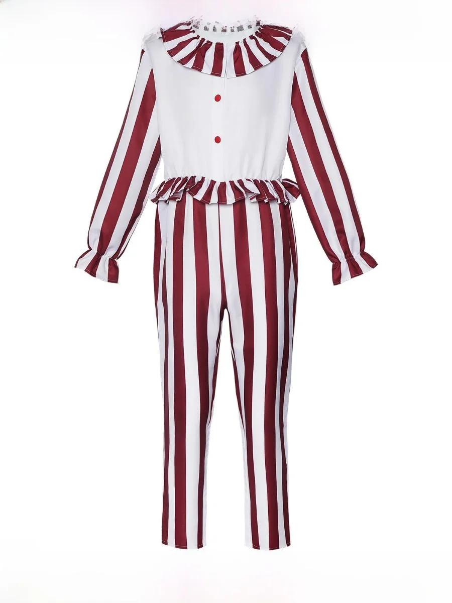 Scary Movie Clown Suit loween Red Stripe Stage Performance Costume Field of Scrs Clown Outfit Women's Ethnic Stage Costume