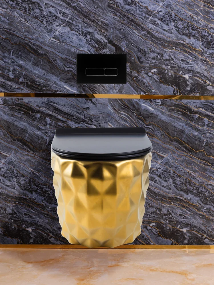

Matte black gold household small household type concealed hanging into the wall water tank toilet