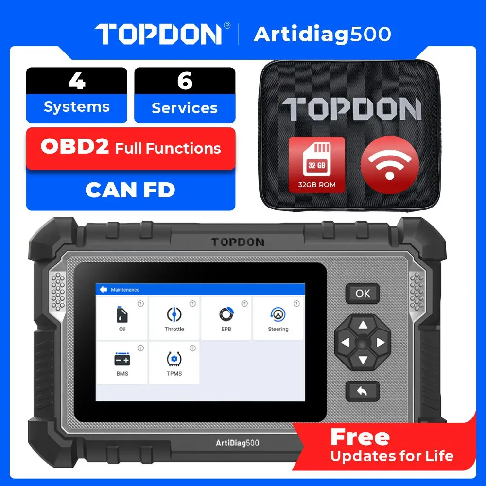 TOPDON 4 System Bluetooth Car Diagnostic Tools Auto OBD Scanner Lifetime Free Update Full OBD2 Functions TOPDON Artidiag500