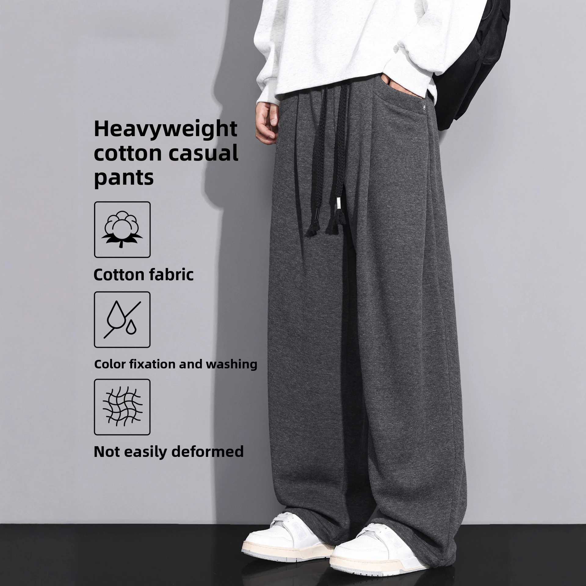 

Американские хлопковые повседневные брюки для мужчин, весна/осень 2021, новый стиль, свободные широкие брюки прямого кроя, молодежные спортивные брюки