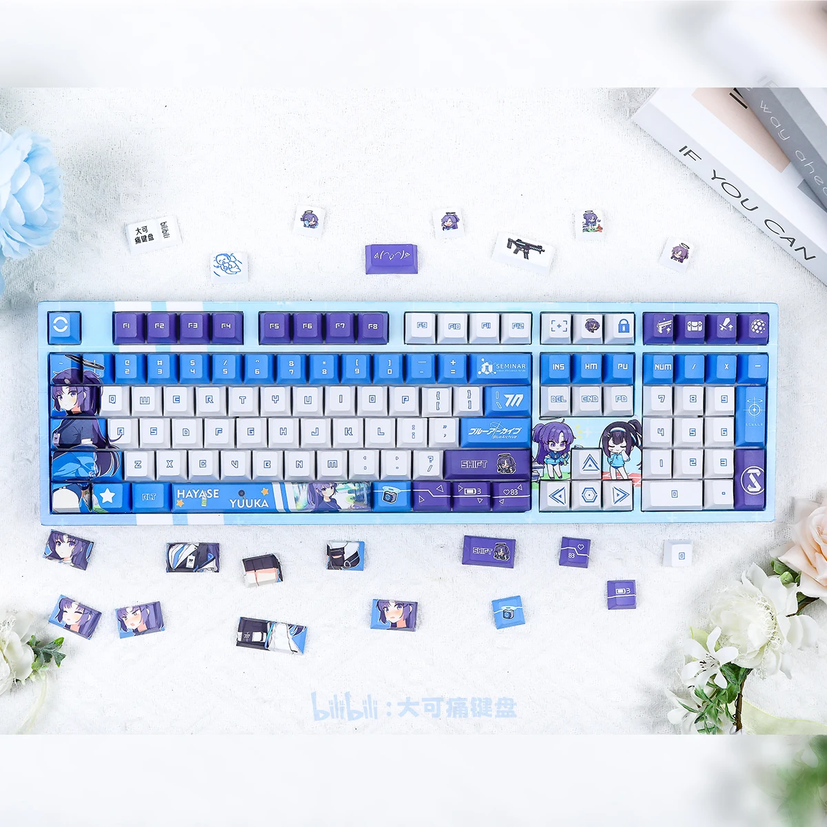 129 Keys/Set Game Blue Archive Hayase Yuuka PBT Cherry Profile for MX Switch Mechanical Keyboard DIY Custom Gift