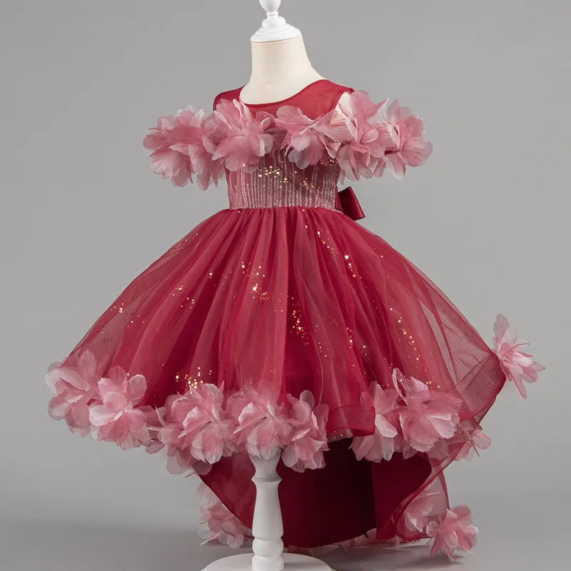 Flower Girl Wedding Dress Trailing Party Dresses For Girls Fashion Sequin Evening Dress Children Girl Princess Dress Prom Dress