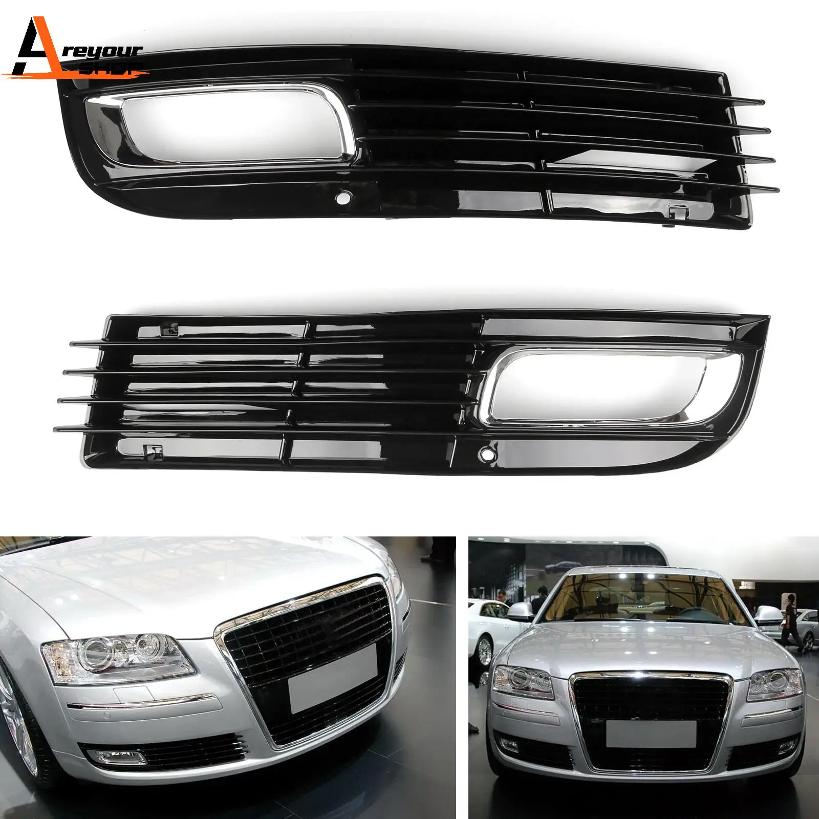 

Areyourshop 1 Pair ABS Car Lower Bumper Grille Fog Light Grill Chromed For Audi A8 D3 2008 2009 2010 Car Accessories Parts