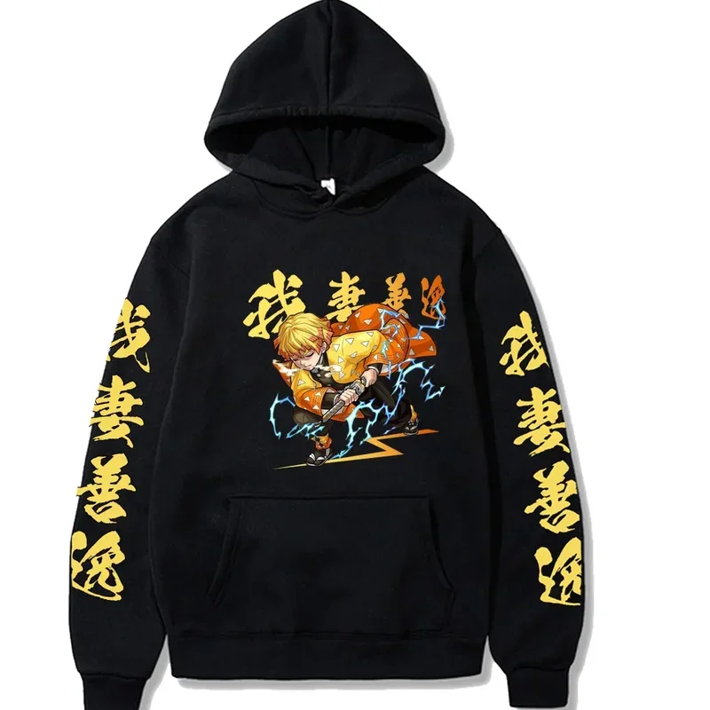 Japanese animemen women hoodies Kamado Agatsuma zenitsu printed hooded Y2K plus size sweatshirt unisex streetwear