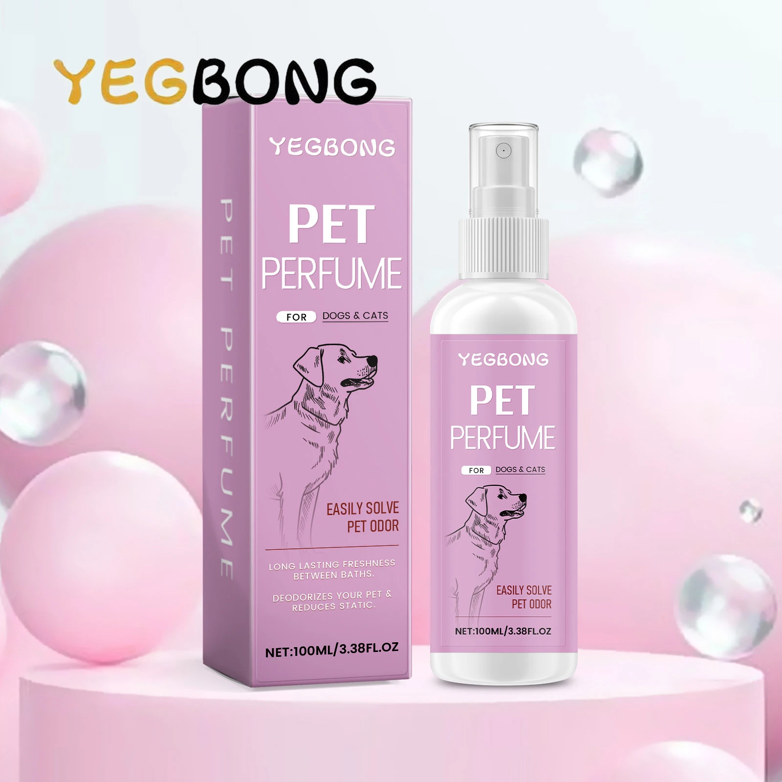 YEGBONG 100 ml Haustier-Geruchsbeseitiger-Spray, natürlicher, langanhaltender, frischer Duft, Geruchsentfernung, Lufterfrischer, sicher für die Pflege von mehreren Hunden und Katzen
