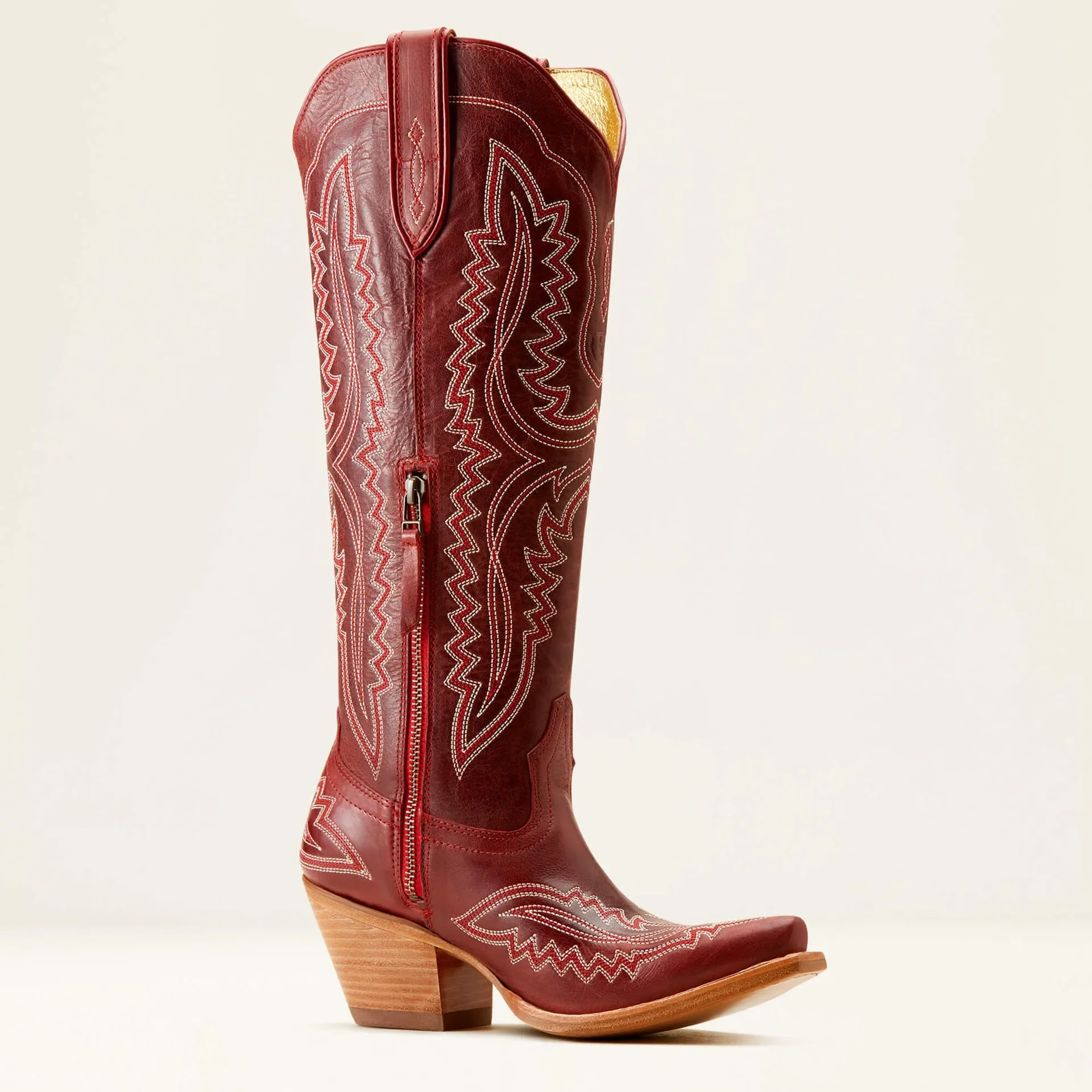 Damen Western Cowboy-Stiefel mit spitzer Zehenpartie, dicken hohen Absätzen, knielang, bestickt, Herbst, Blockabsatz, Retro-Freizeitschuhe – Detail 5