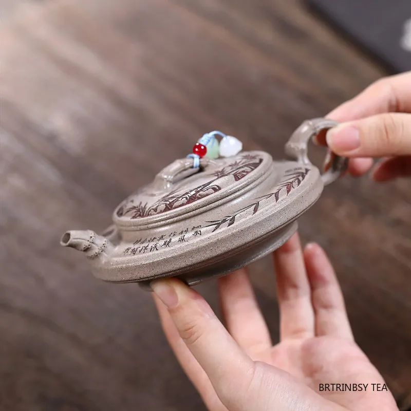 

130ml Tradition Yixing Handmade Purple Clay Teapot Chinese Hand-carved Bamboo Leaf Tea Pot Household Beauty Kettle Zisha Tea Set