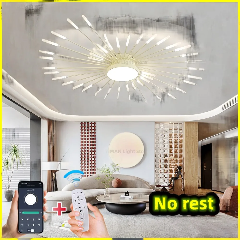 Led Firework Chandelier Dimmable For Living Room Bedroom Milk Yellow Ceiling Chandelier Dining Room LED Ceiling Lamp With Remote