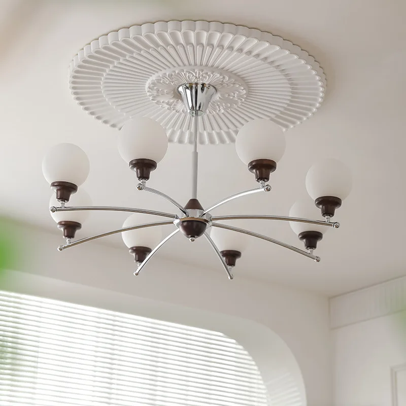 American solid wood chandelier, French retro living room main lamp, medieval style