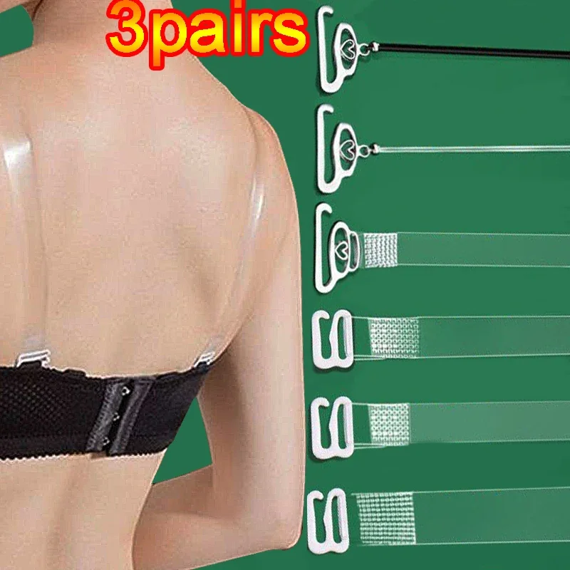 3Pairs Transparent Invisible Bra Straps Women's Sling Detachable Adjustable Shoulder Strap Elastic Belt Intimates Accessories