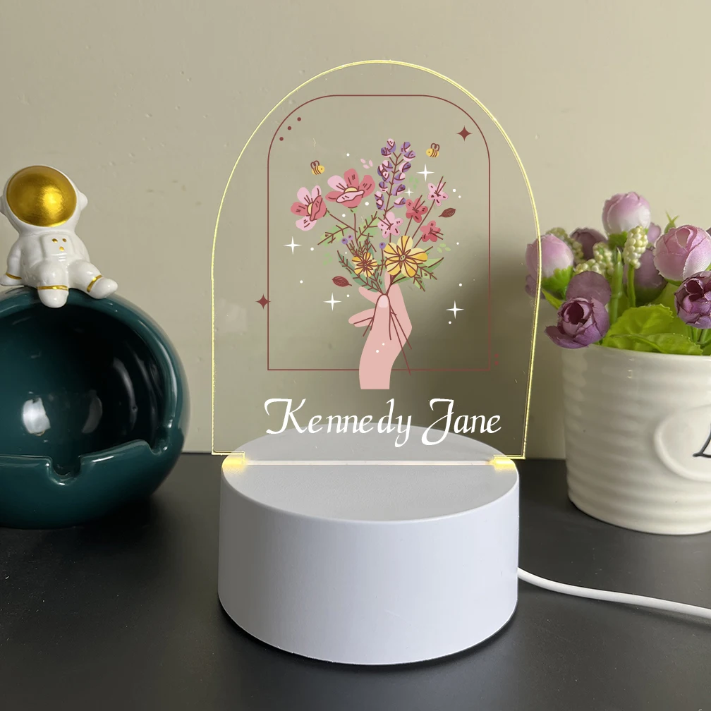 Personalized Custom Flower Beauty  Night Light Kids Toy Valentine'S Day Bedside Lamp Birthday Party Decor