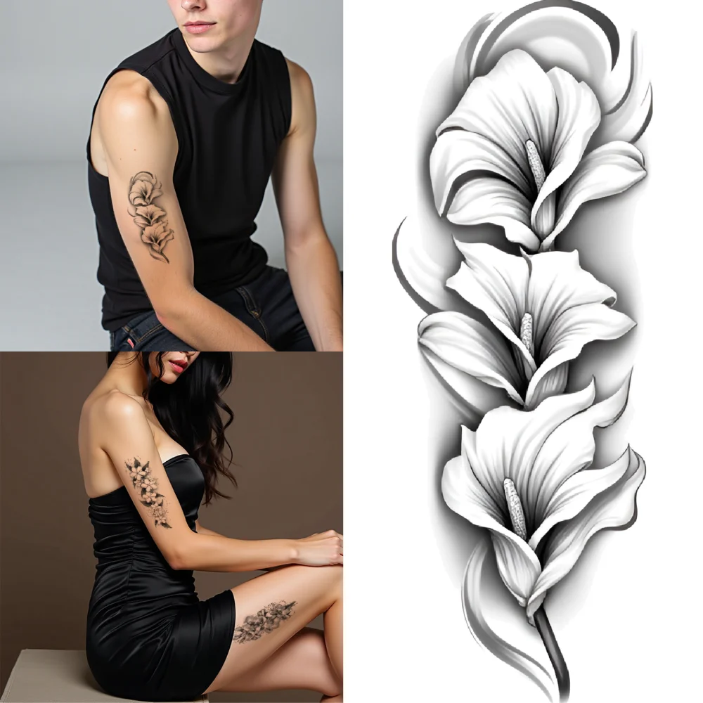 

12pcs Temporary Tattoo Hibiscus Motif Realistic Temporary Tattoos Floral Arrangement Floral Cluster For Male Back Arms