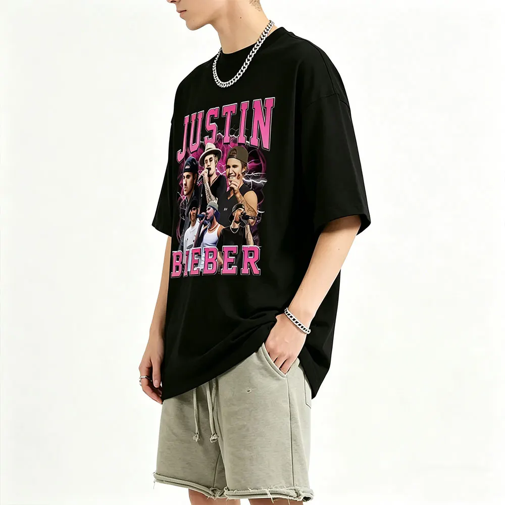 

Prince of Pop Justin Bieber Graphic T-shirt Fans Gift Men Women Hip Hop Oversized T Shirt Men's Fashion Casual Cotton T-shirts