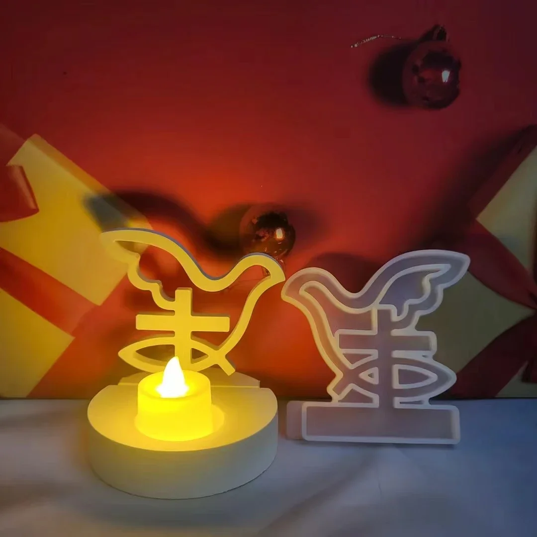 DIY Silicone Mold Line Cross Peace Dove Fish Inserts Decorative Ornaments Candle Holder Plaster Moulds