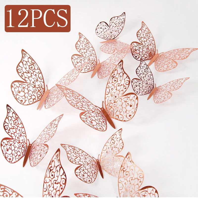 12 sztuk moda 3D Hollow Butterfly kreatywna naklejka ścienna dla majsterkowiczów naklejki ścienne nowoczesna sztuka ścienna dekoracje domu DIY