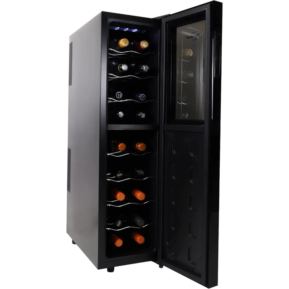 

18 Bottle Slim Dual Zone Wine Cooler, Black Thermoelectric Wine Fridge, 1.9 cu. Ft (53L) Freestanding Wine Cellar