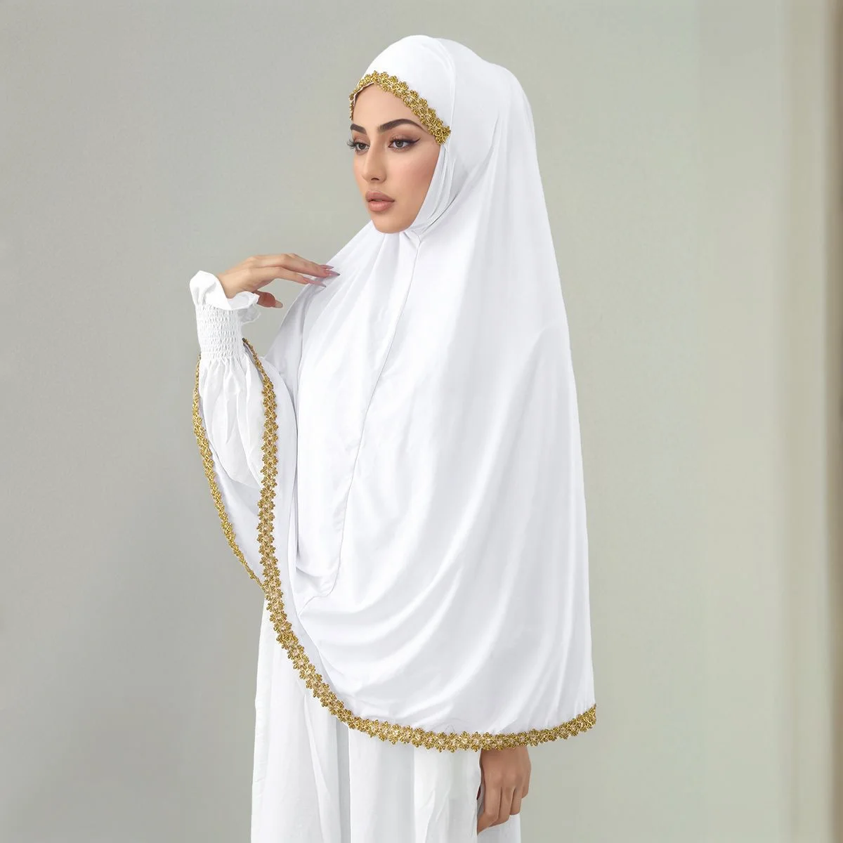 Elasticity Modal Jersey Instant Hijab Scarf For Muslim Woman Hijab Solid Golden Lace Embroidery Headwraps Turban Islam Headscarf