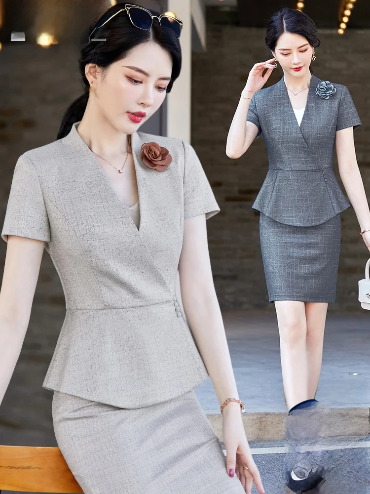 

Professional Hotel Front Desk Workwear Women's Spring Summer Beauty Salon Uniform High End Jewelry Reception Air Stewardess S...