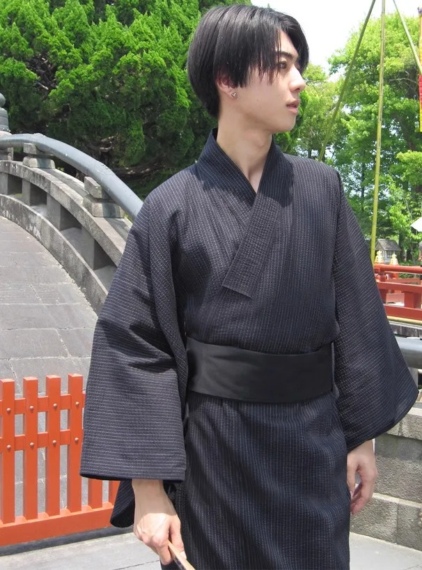 

Men's Yukata Set, Samurai Kimono, Traditional Japanese Robe, Cotton Striped, for Summer Festival