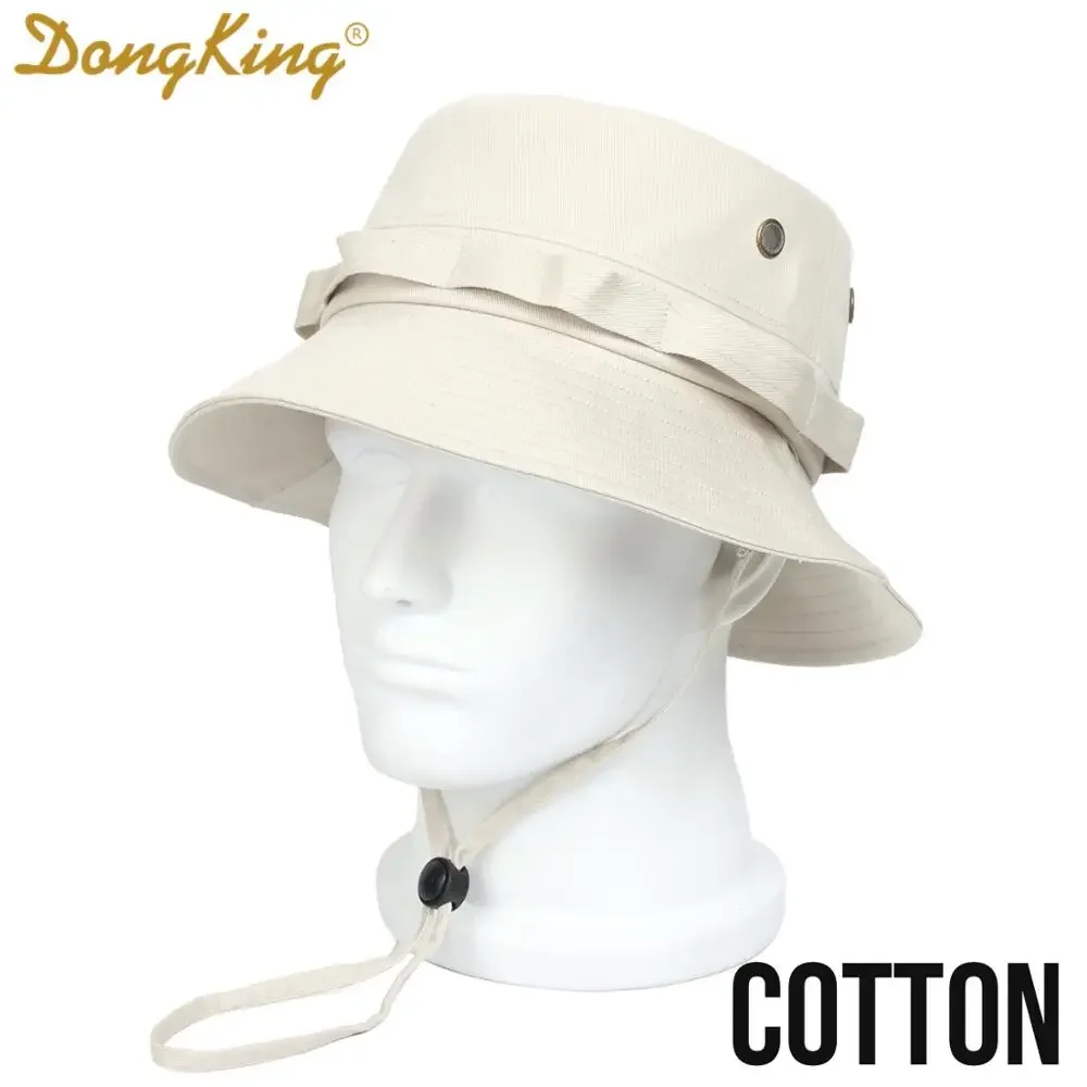 

DongKing New Boonie Hat Cotton Taslon Bucket Hat Big Size Outdoor Panama Caps Windproof String Hat Bucket Caps Pig Nose Buckle