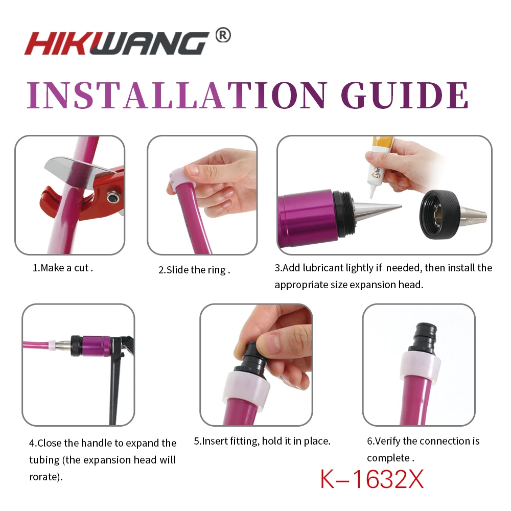 مجموعة أدوات توسيع الأنابيب الدوارة التلقائية اليدوية K-1632X مع رأس توسيع الدوران الذاتي 1/2-3/4-1 لحلقة توسيع Pex #6