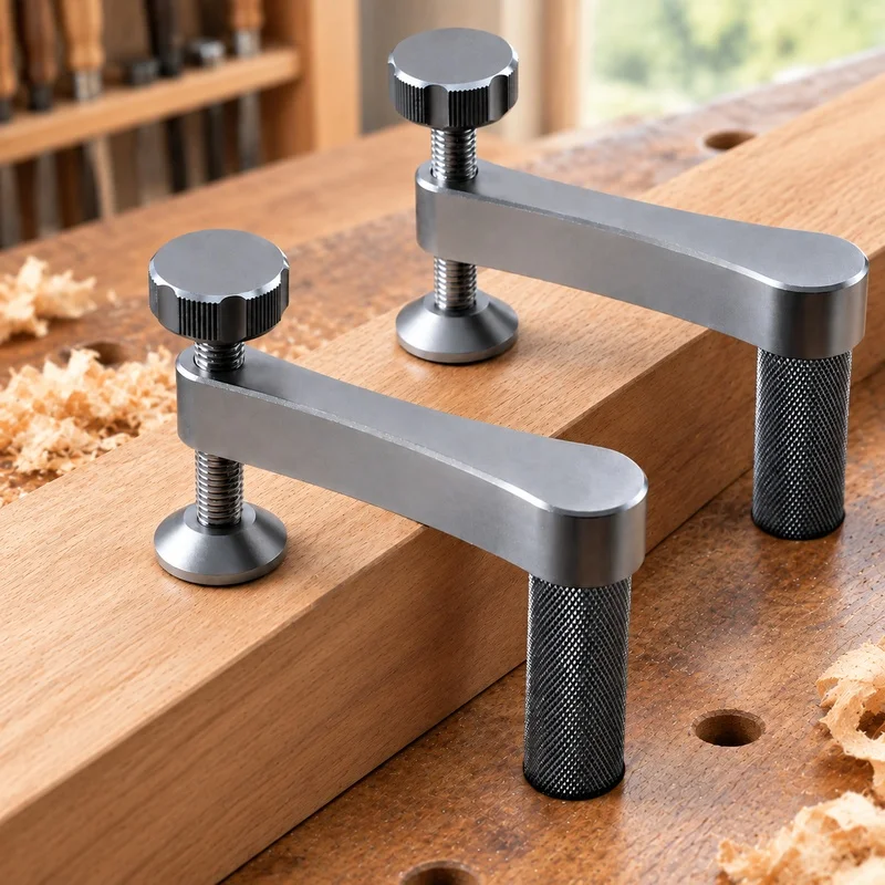 Two-Pack Aluminum Bench Clamps with 19mm Anti-Slip Pads for Woodworking and MFT Table Use