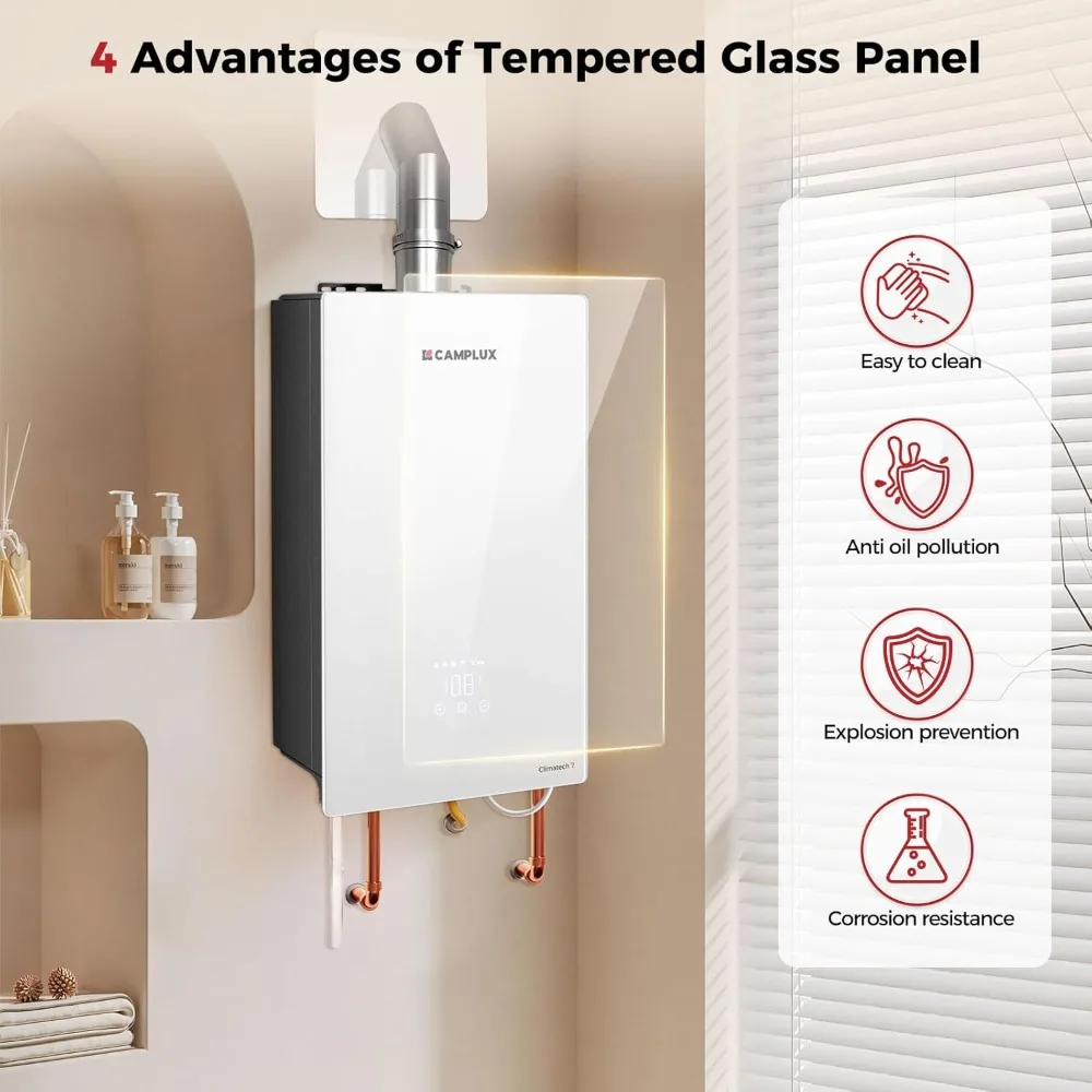 Tankless Water Heater, Instant Hot Water Heater Natural Gas 5.28 GPM, On Demand Gas Tankless Water Heater 132,000 BTU, Indoor