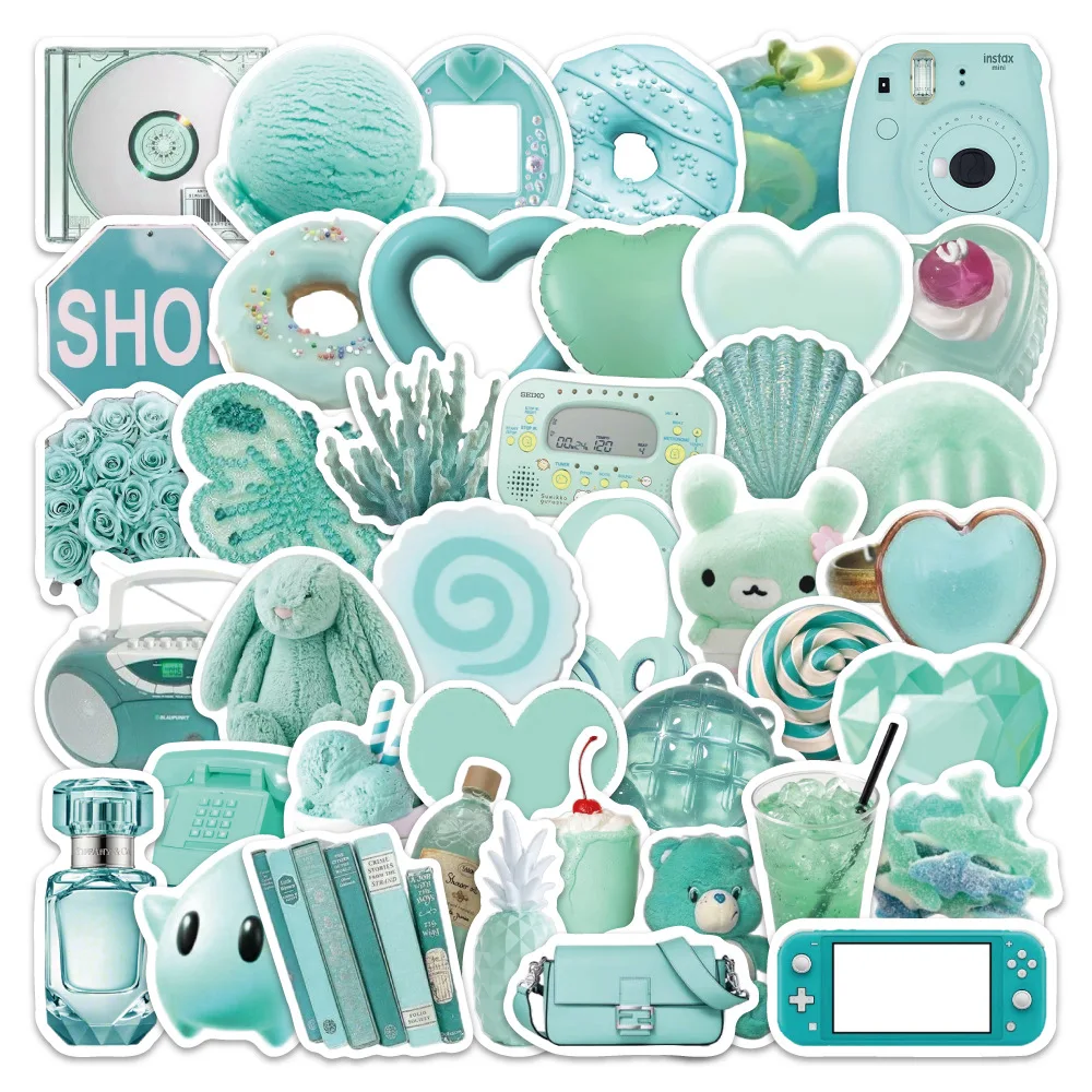 

54PCS Cartoon Mint Green Ins Style Graffiti Stickers Creative Decoration Mobile Phone Case Notebook Water Cup Toy Gift Stickers