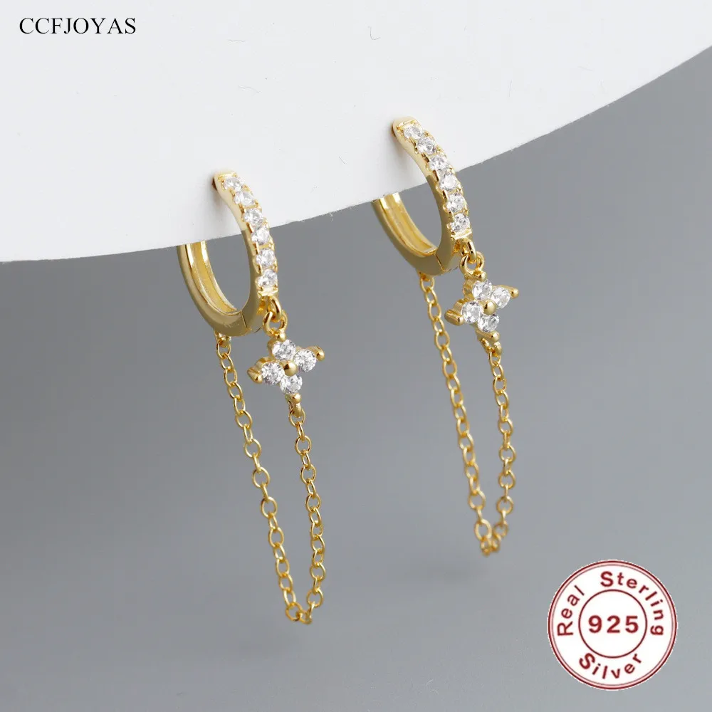 

CCFJOYAS 9mm 925 Sterling Silver Long Chain Tassel Hoop Earrings European and American Gold Silver Wedding Party Fine Jewelry