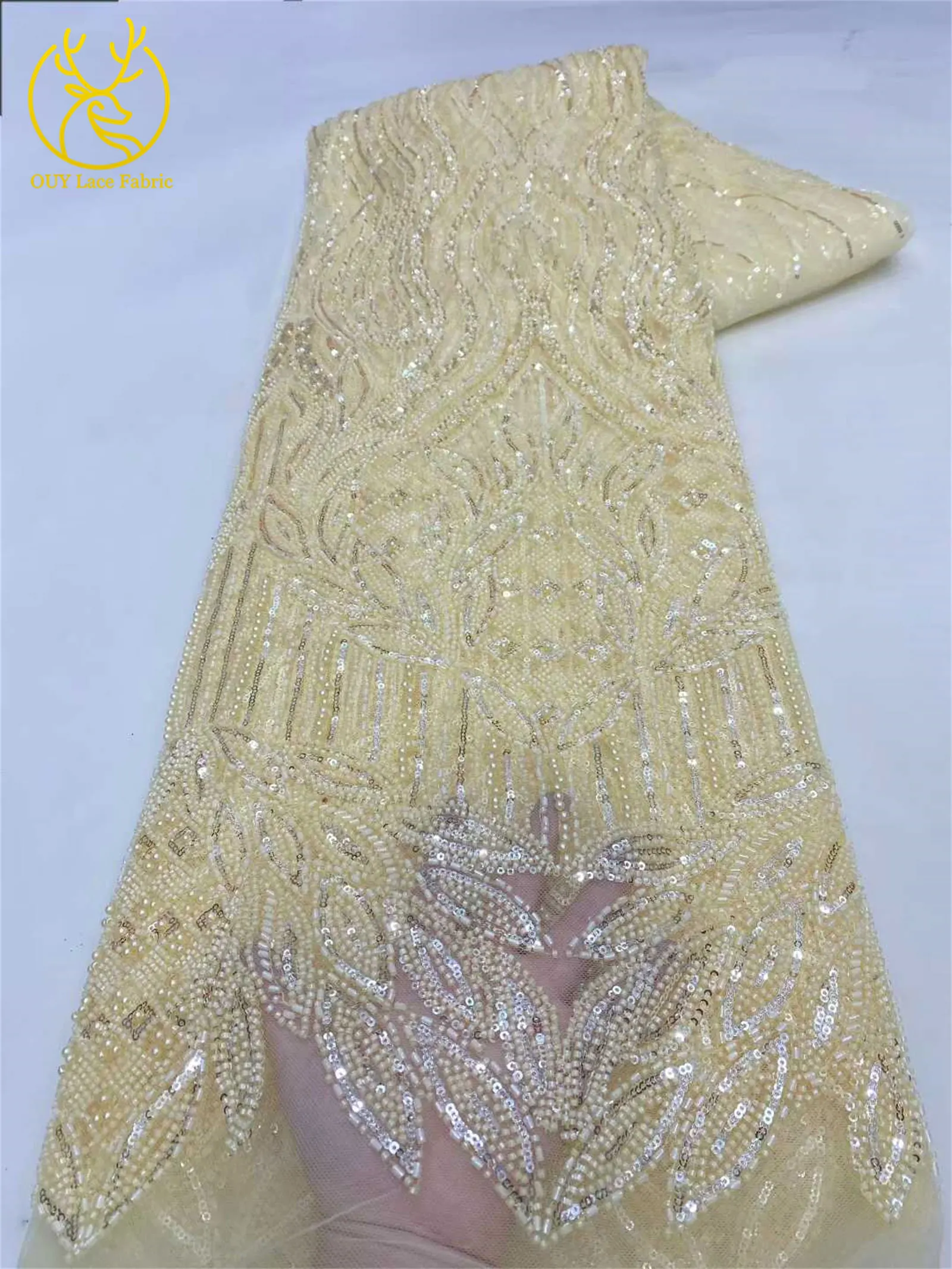 Eleganter Afrikanischer Pailletten-Perlen-Spitzenstoff 2026 Hochwertige Nigerianische Französische Bräutigam-Stickerei Tüll-Spitzenstoff für Braut und Hochzeit – Detail 15