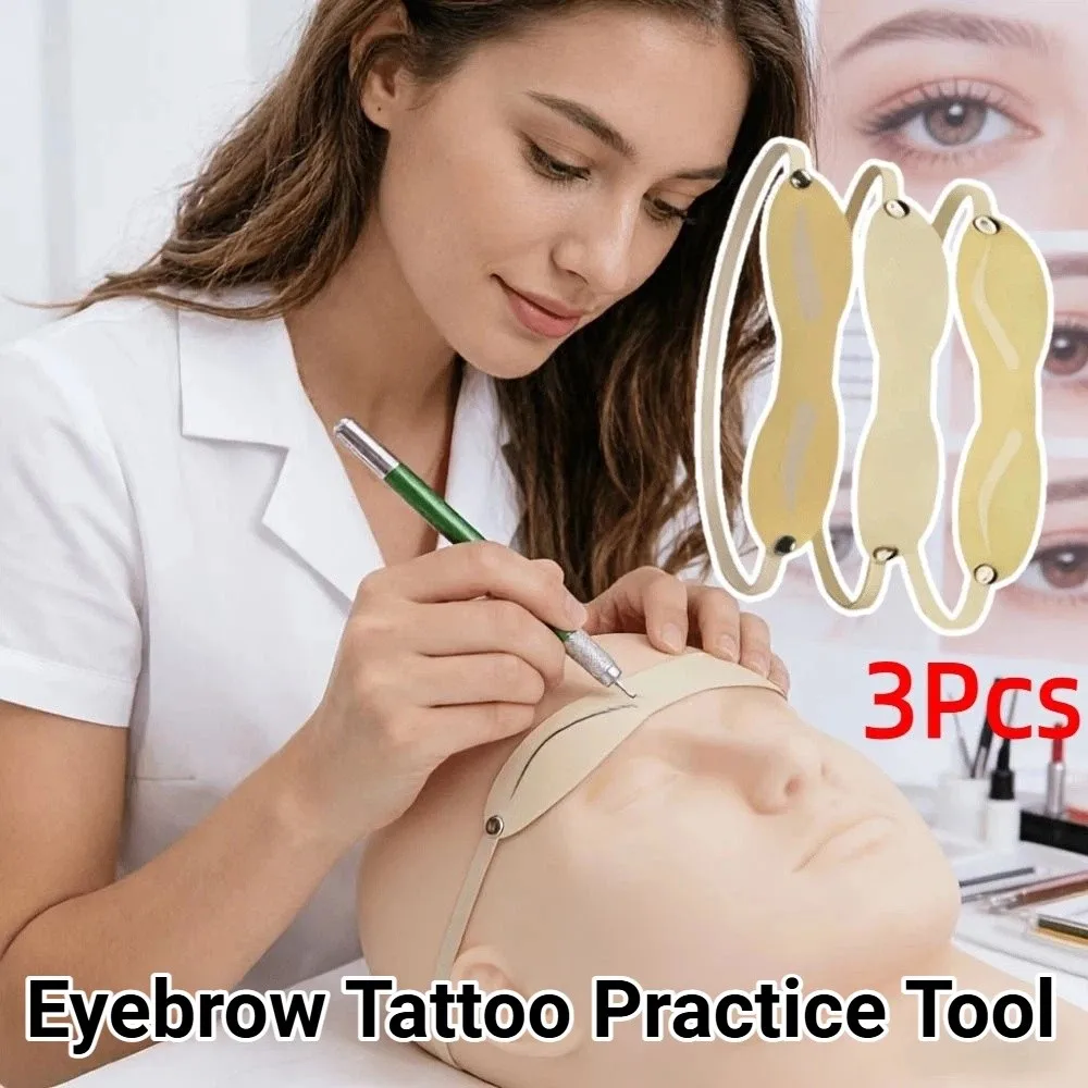 3Pcs Reusable Microblading Practice Skin Wearable Head-Mounted Eyebrow Tattoo Practice Tool 3D Template Soft Touch