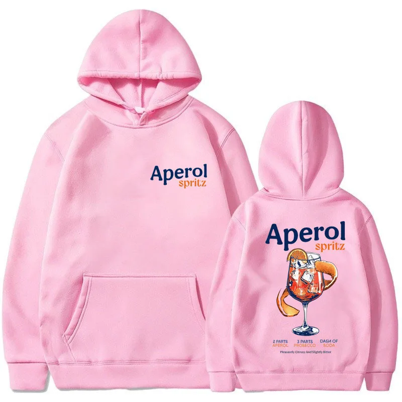 Funny Aperol Spritz Cocktail Print Hoodie Men Women's Cute Vintage Cartoon Oversized Harajuku Hooded Sweatshirts Fleece Pullover