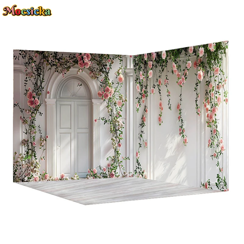 

Spring White Wall Backdrop For Photography Rose Flowers Wall Background Decor Birthday Party Backdrops Studio Photobooth Props