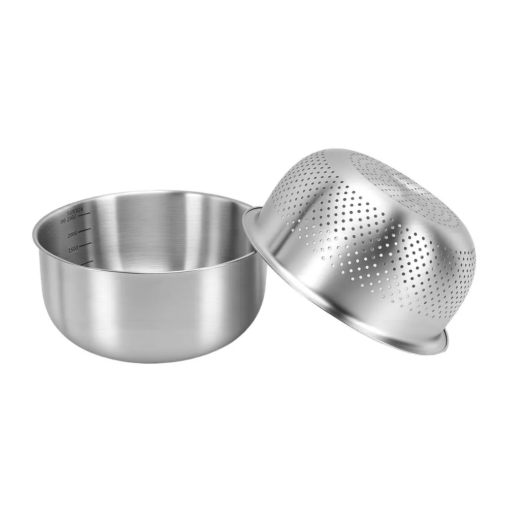 Durable 304 Stainless Steel Stainless Steel Draining Basin Large Capacity Convenient Strainer Bowl Microporous Colander Home