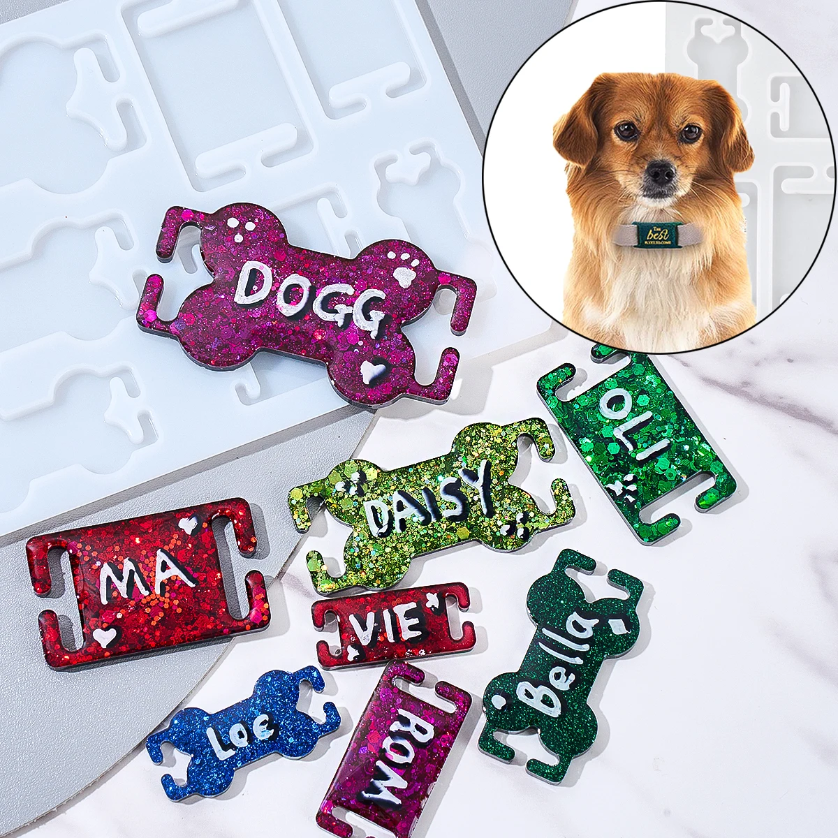 DIY Cat Dog ID Tag Silicone Mold Handmade Pet Necklace Epoxy Resin Mold Engraving Name Tag Customized Dog Tag Personalized Craft view 6