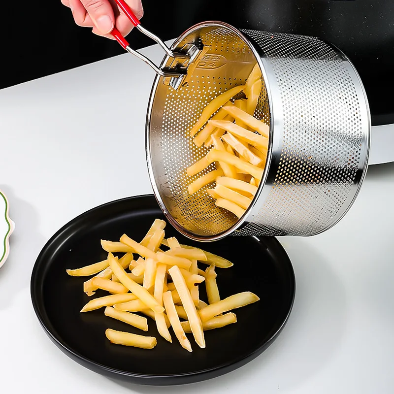 Filtro a caldo cucchiaio per Pasta cestello per frittura profonda residui di olio filtrazione colino a rete per verdure patatine fritte anelli di cipolla ala di pollo