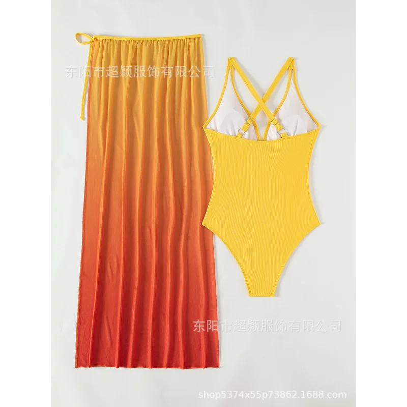 Hot-Selling Sexy One-Piece Bikini Gradient Two-Piece Set New Style Beach Dress Swimwear for Women