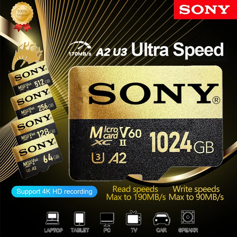 

SONY 2TB Micro SD TF Card Class 256GB 512GB 1TB Карта памяти Высокоскоростная карта Cartao De Memoria Flash Memory TF Mecard C10 для Xiao Mi