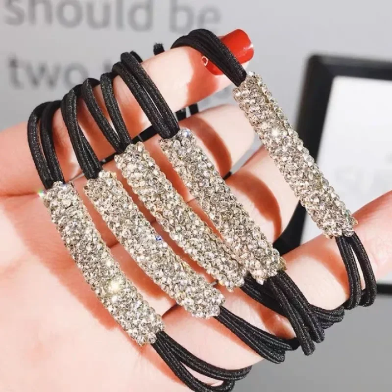 1/10pcs Women Diamonds Black Shiny Rhinestone Seamless Rubber Band Elastic Hair Rope 2023 New Fashion Hot Sale Hair Accessories