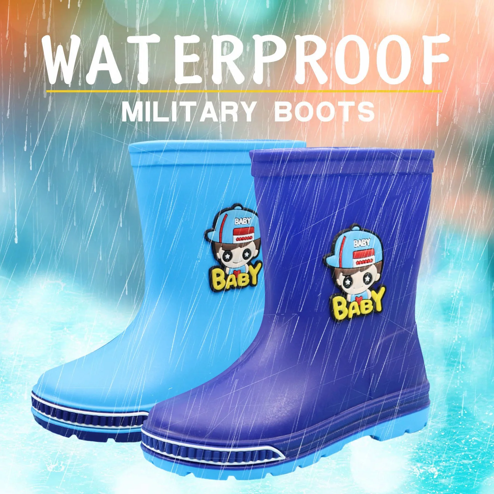 New Anti-slip Rain Boots For Kids Girls Boys Cute Cartoon Mid Tube Non-Slip Waterproof Wellies Water Shoes Children