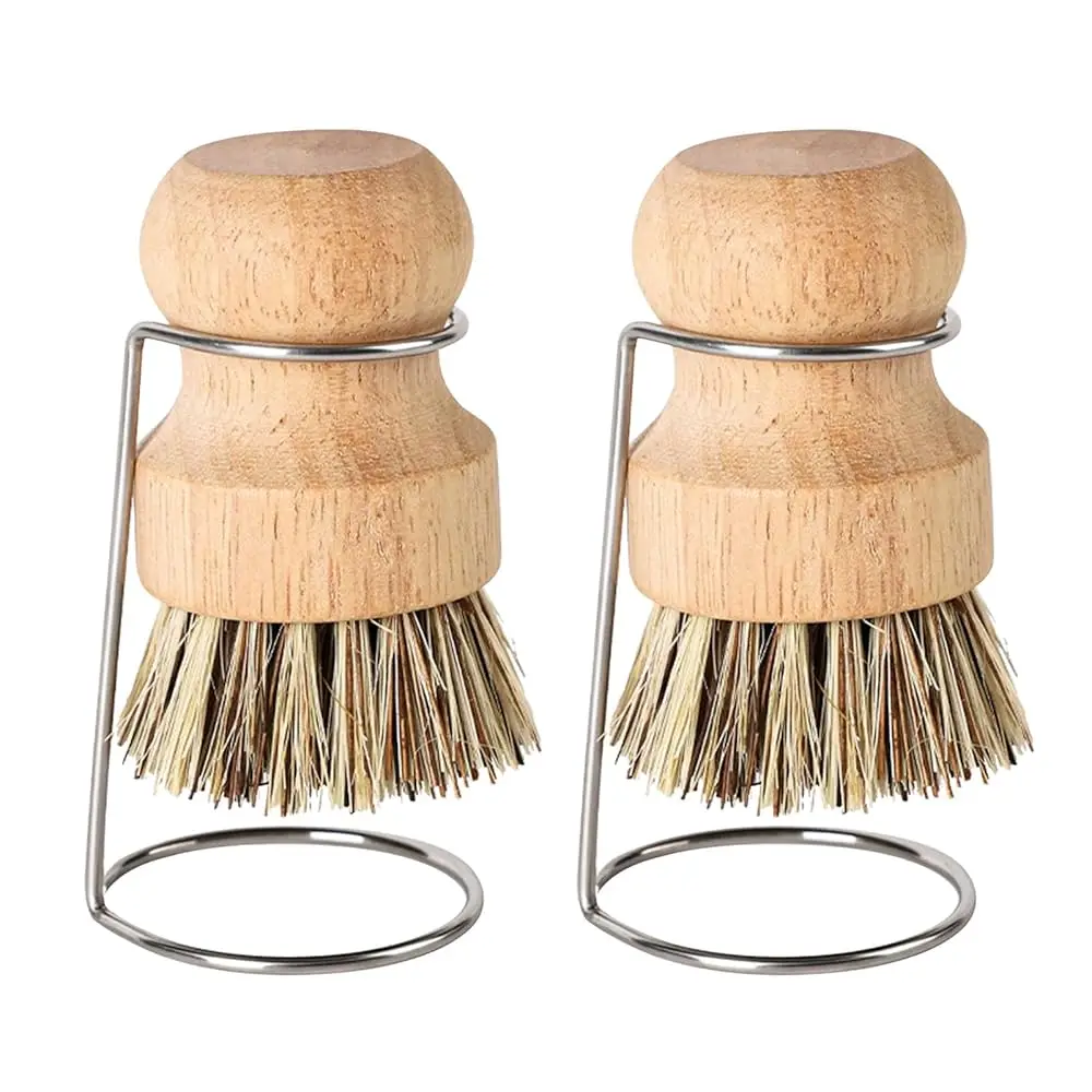 

Натуральные щетки для мытья посуды из кокосового волокна с быстросохнущей подставкой, ручка из каучукового дерева для уборки стойких загрязнений на посуде и кухонных поверхностях, 2 шт.